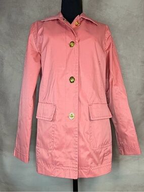 Isaac Mizrahi Rose Pink Trench Coat with Gold-Tone Buttons